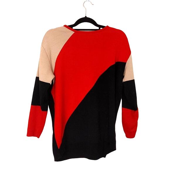 KL Collection Vintage Size Medium M Acrylic Vintage Block Print Red Beige Black - Picture 1 of 9